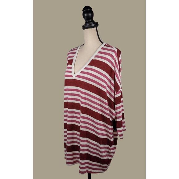 Torrid Super Soft Plush Pink Striped V-neck Top w/ Dropped Shoulders Size 1X NWT - Picture 3 of 10